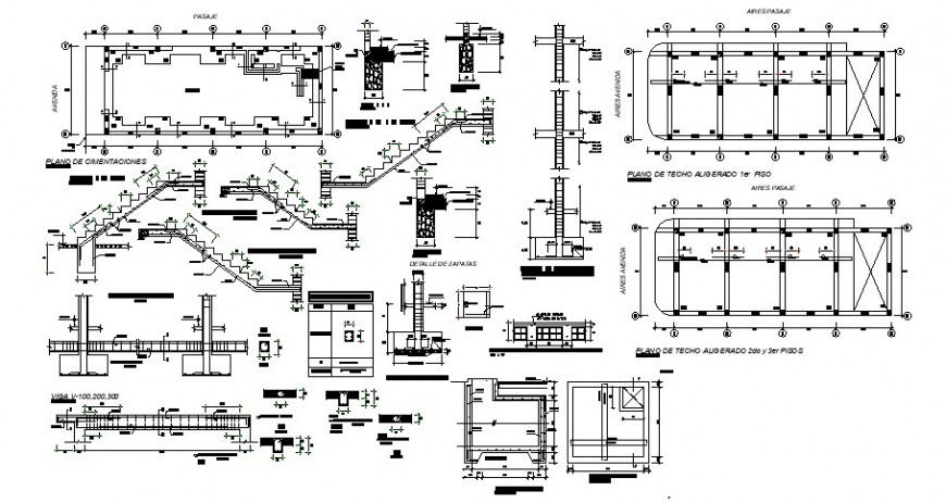 Staircase structure drawings details and foundation details in autocad