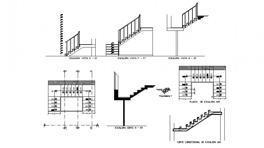 Staircase units plan and sectional detail in autocad