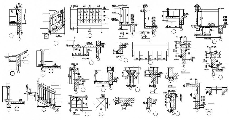 Staircases, balconies, doors, windows, cornices drawing in autocad