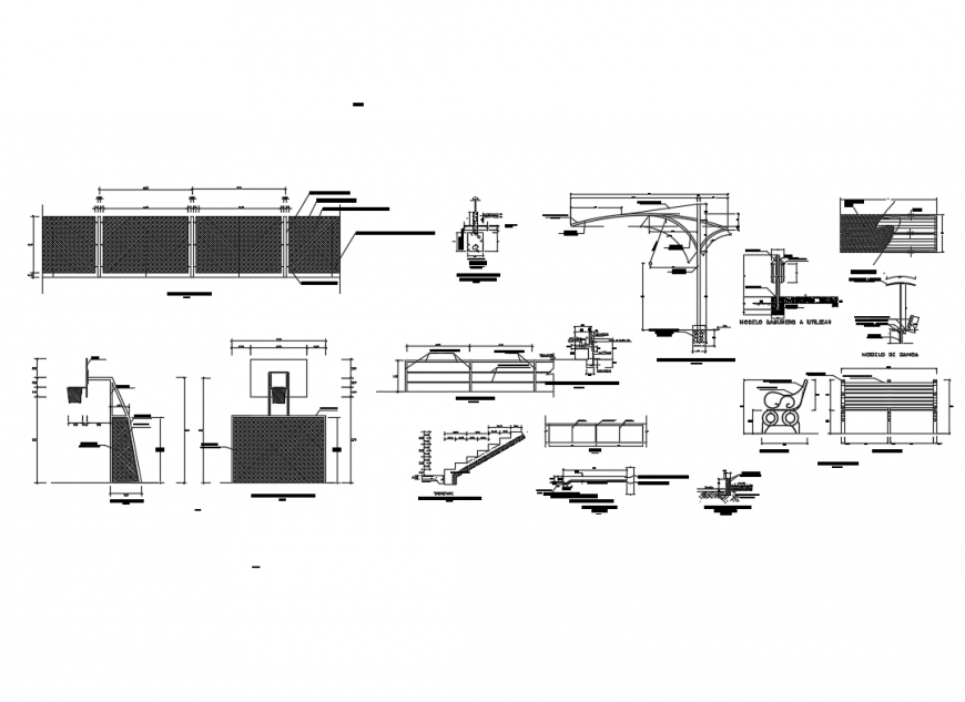 Staircases and constructive details of children sports adventure park dwg file