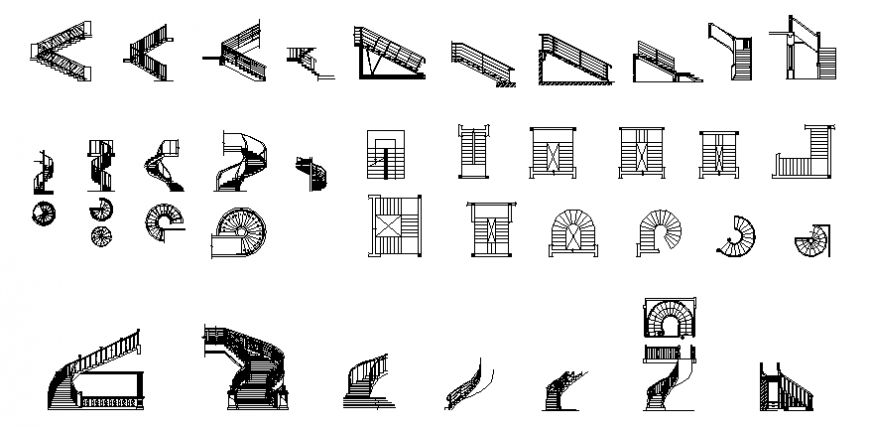 Staircases elevations blocks cad drawing details dwg file