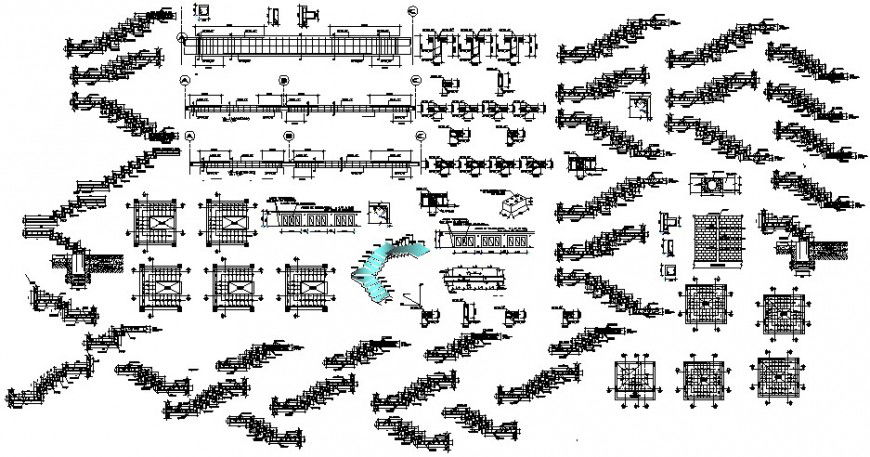 Staircases for multi-level building constructive sections and structure drawing details dwg file