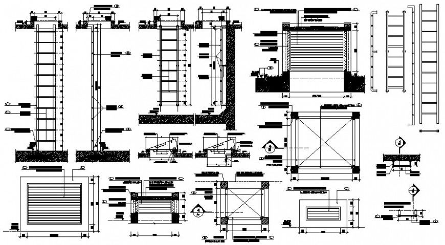 Staircases for office building sections, plan and structure drawing details dwg file