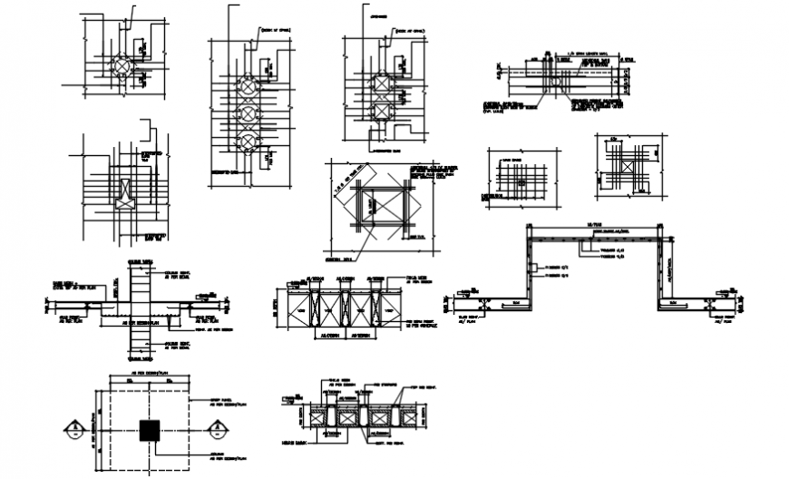 Staircases of club house constructive section with footings cad drawing details dwg file