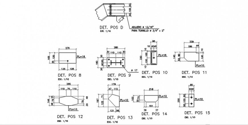 Staircases section and construction details with column dwg file