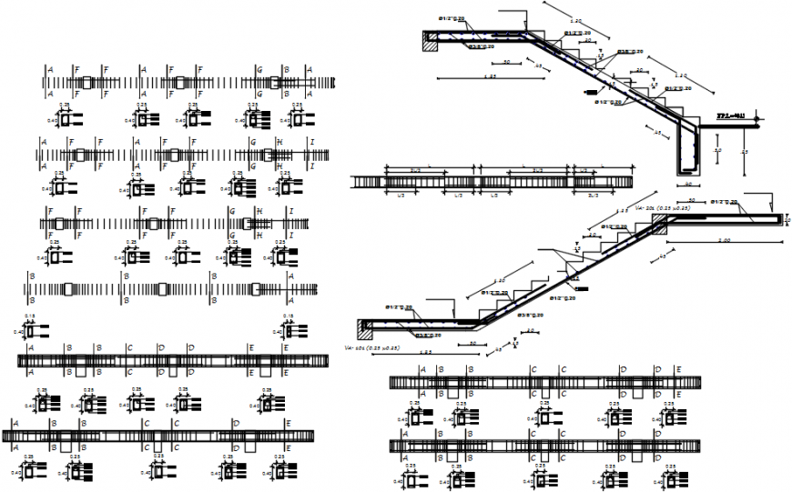 Staircases section with beam schedule and structure drawing details dwg file