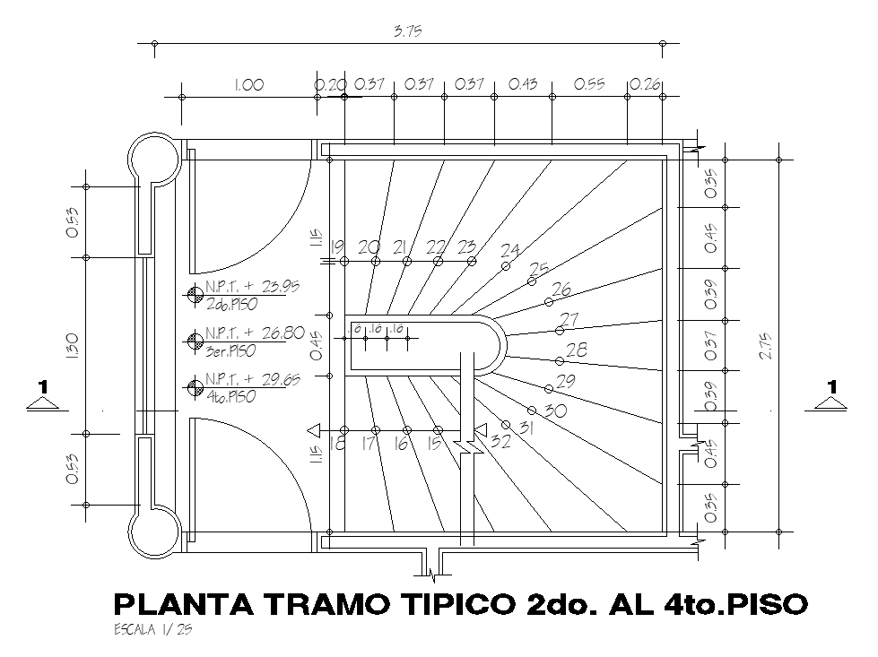 staircase typical section plan is given in this AutoCAD file. Download now.