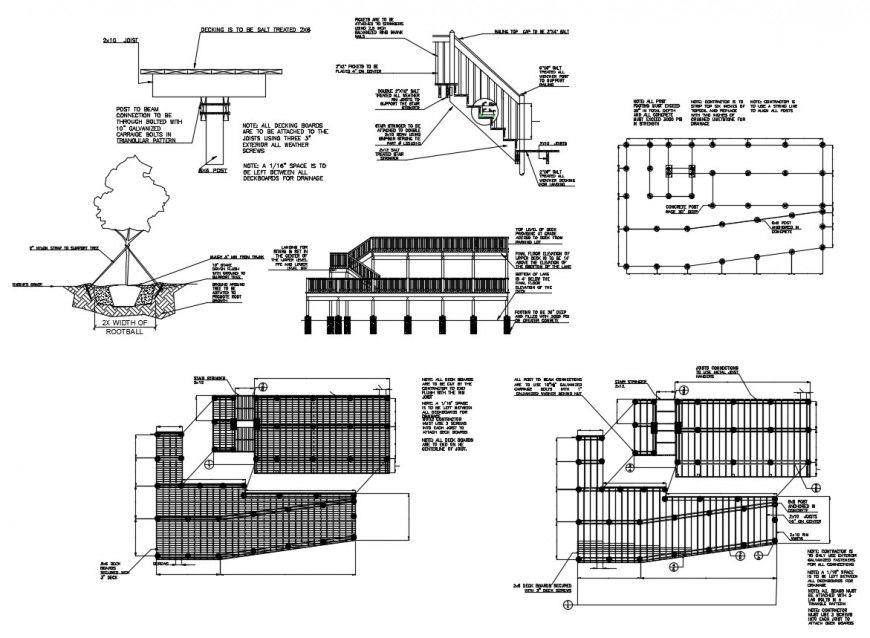 Stairway and foundation plan of building blocks detail 2d view dwg file