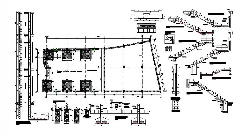 Stairway construction and foundation plan detail 2d view autocad file