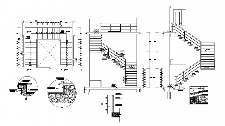 Stairway construction details 2d view plan and elevation AutoCAD file