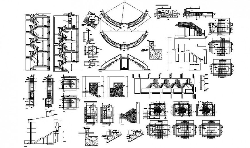 Stairway construction drawings detail 2d view autocad software file