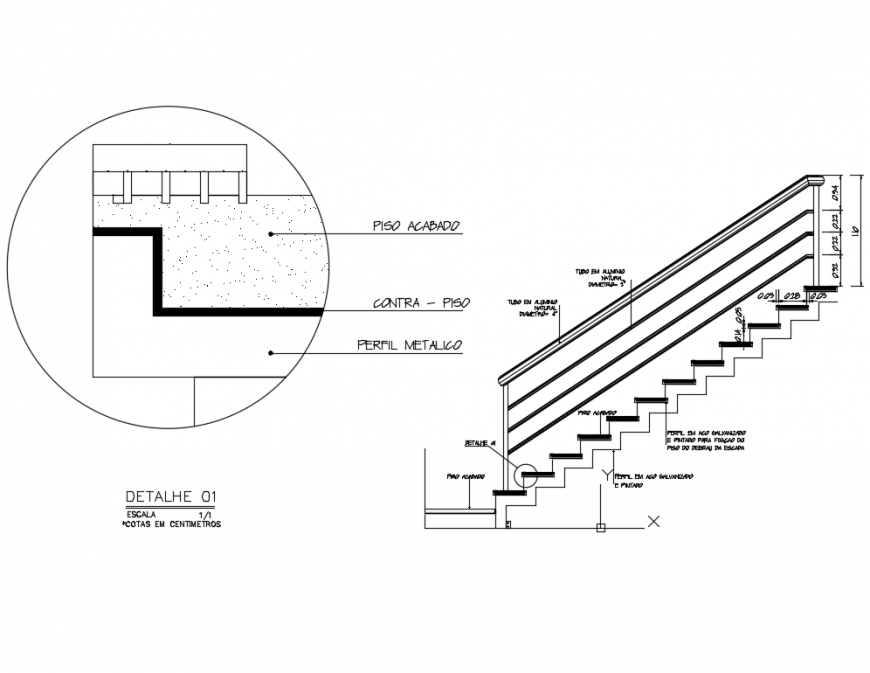 Stairway constructive and sectional details dwg file