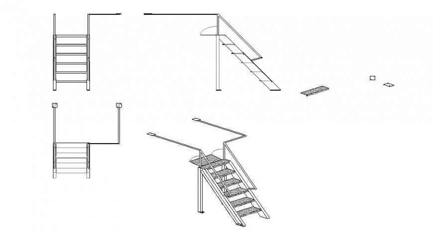 Stairway detail elevation 2d view CAD construction block Autocad file