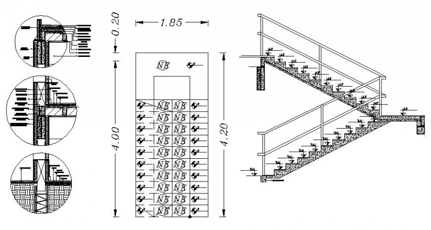 Stairway plan and elevation detail drawing in autocad