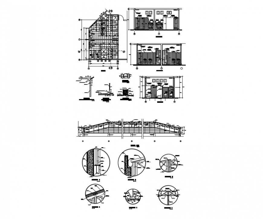 Stairway stages of building constructive and sectional details dwg file