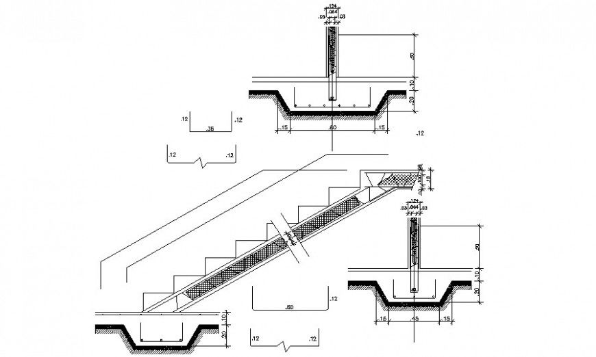 Stairway structure details drawing in autocad