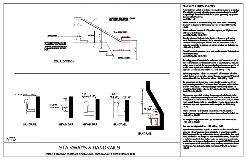 Stairways & handrails Drawing detail in autocad file