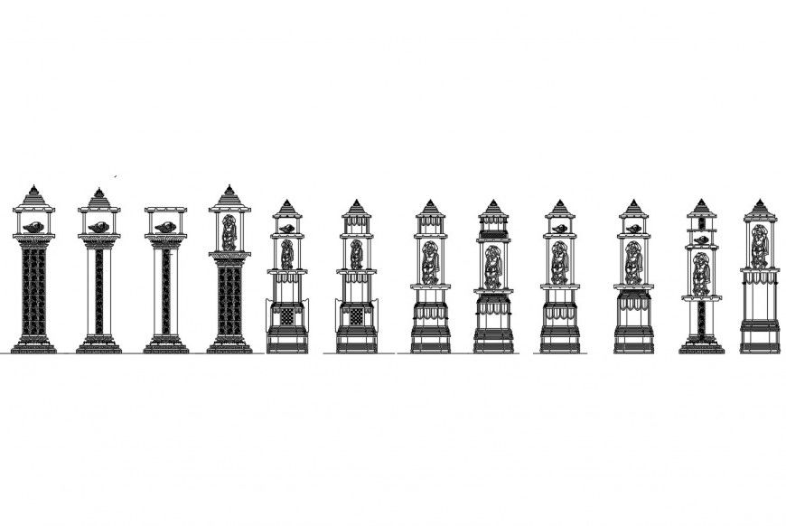 stand alone columns, traditional Indian style's cad elevation details dwg file
