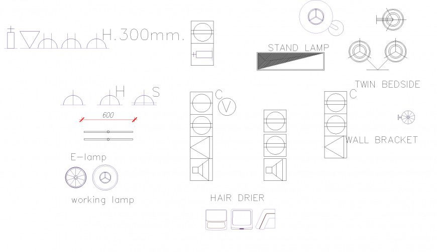 Stand lamp and twin bedside autocad file