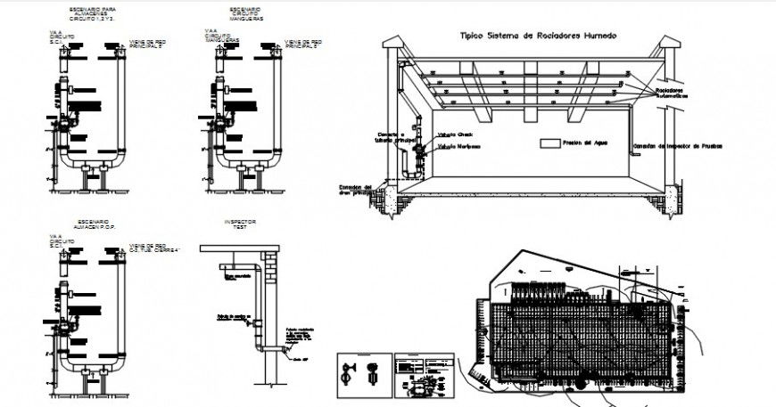 Stand pipe riser and valves plumbing structure details for bathroom dwg file