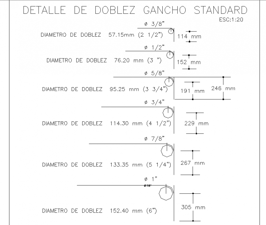 Standard detail hook fold drawing in dwg AutoCAD file.