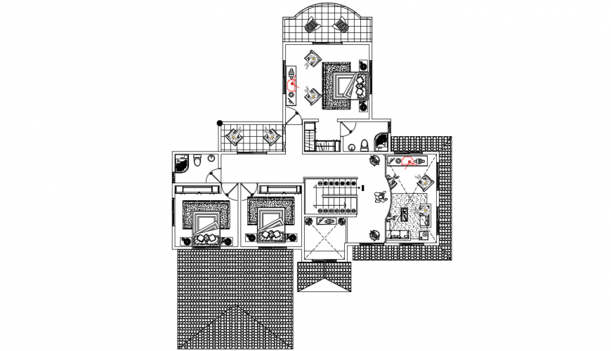 Standard house distribution plan with furniture cad drawing details dwg file