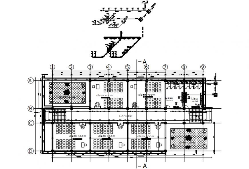 Standard school first floor distribution plan cad drawing details dwg file