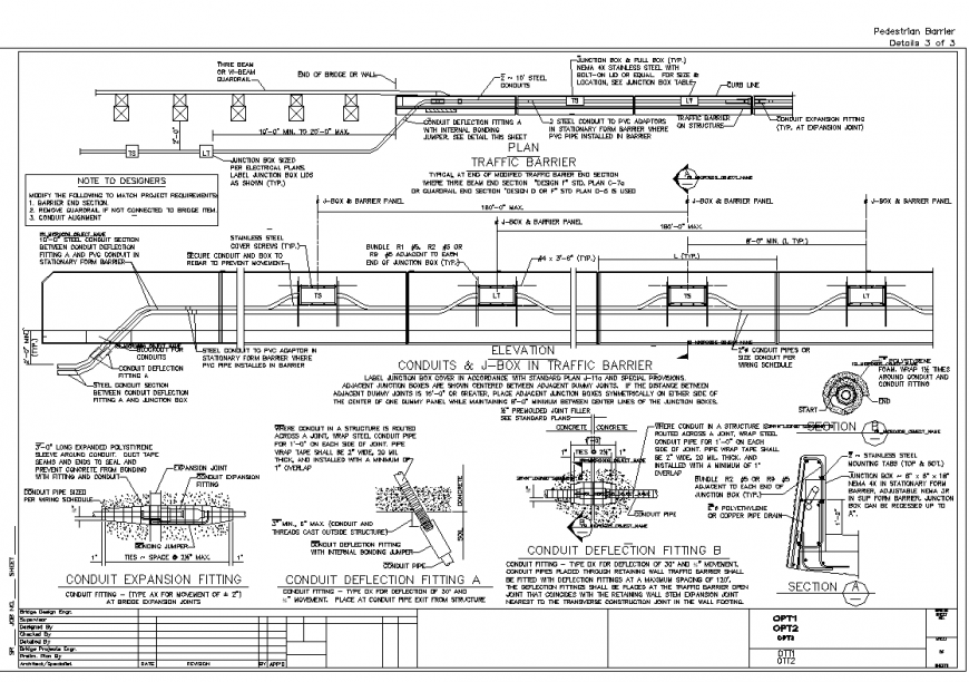 Standard traffic barrier bridge plan, elevation and section autocad file