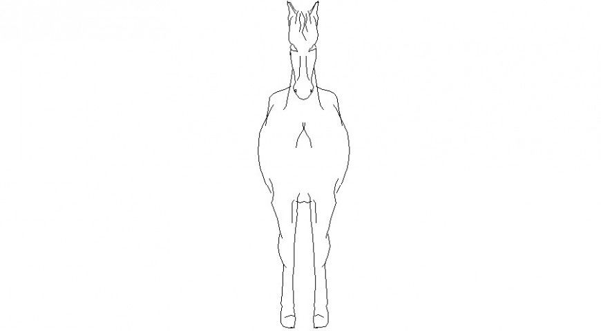 Standing horse front elevation 2d block cad drawing details dwg file