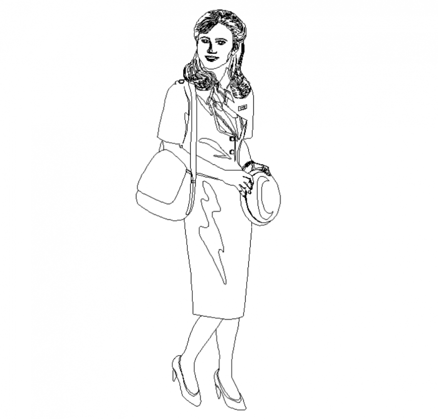Standing women detail 2d view CAD blocks layout dwg file
