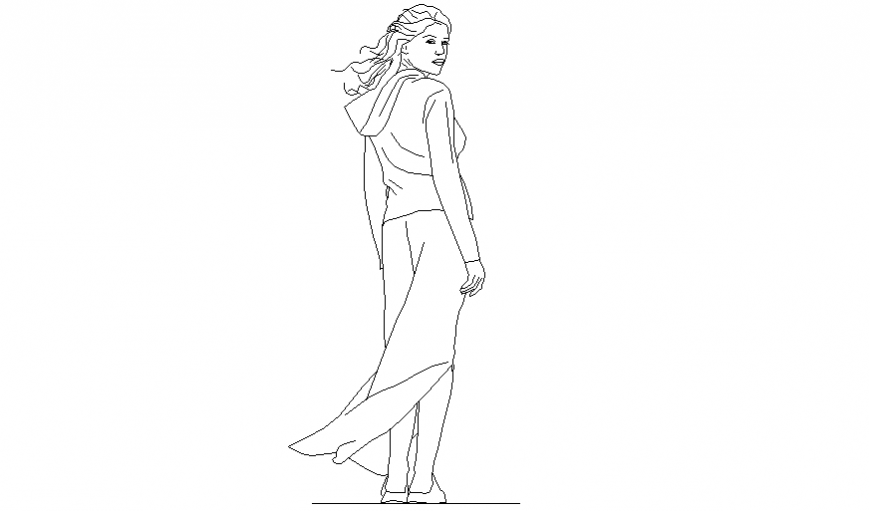 Standing women with dress block of people in AutoCAD design dwg file