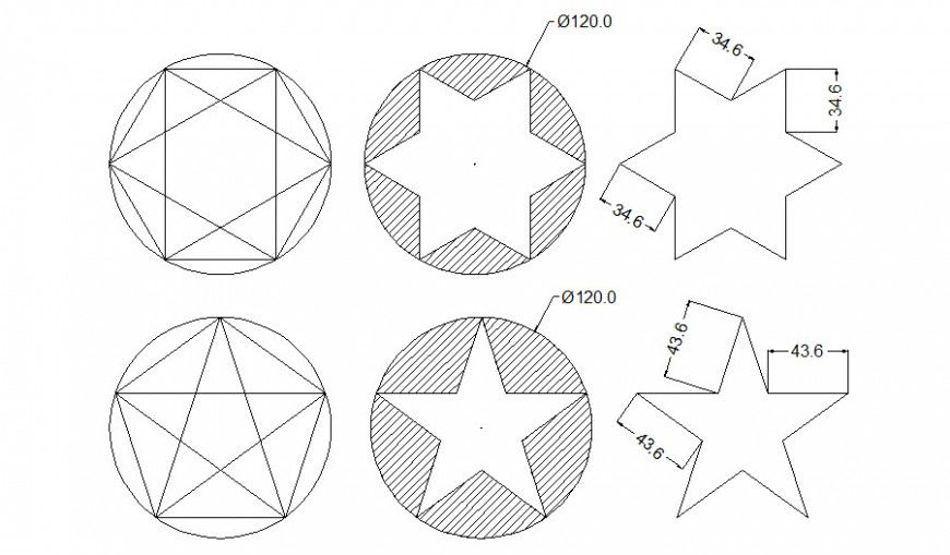 Star Blocks Design Units in 2D AutoCAD DWG Layout for Architects