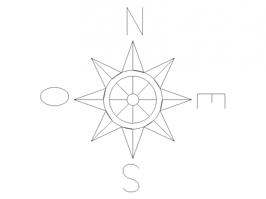 Star shape north direction 2 d autocad file