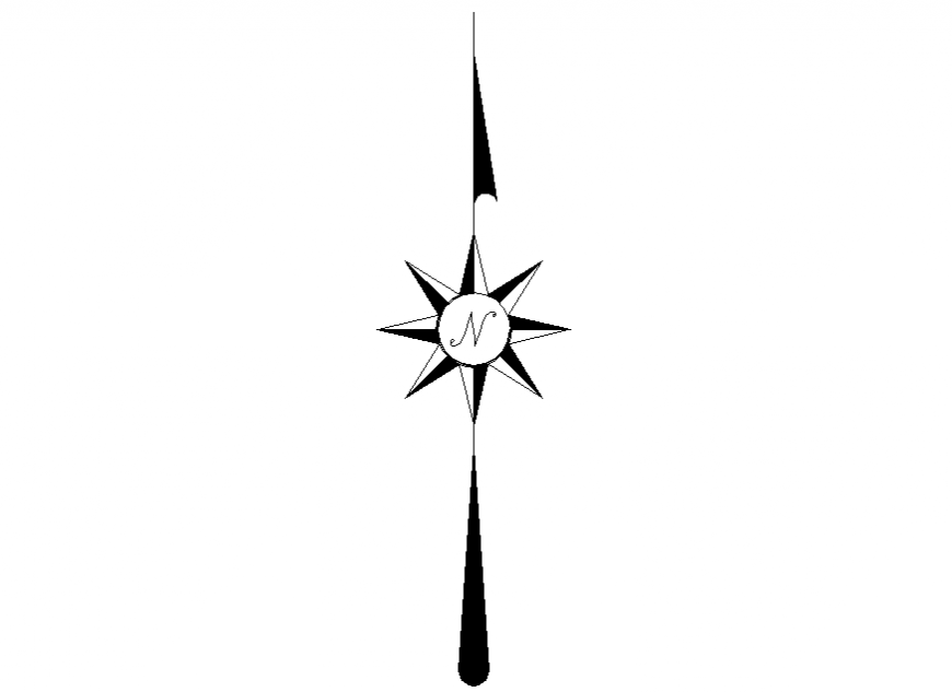 Star shape north direction detail dwg file