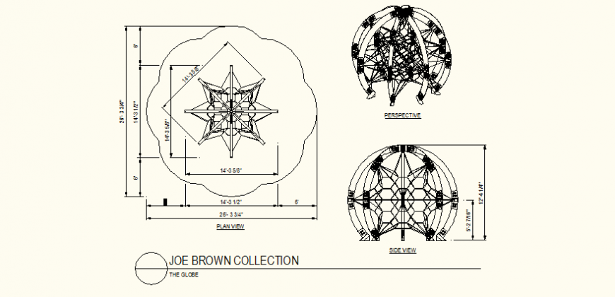 Star shaped globe detail plan and elevation dwg file
