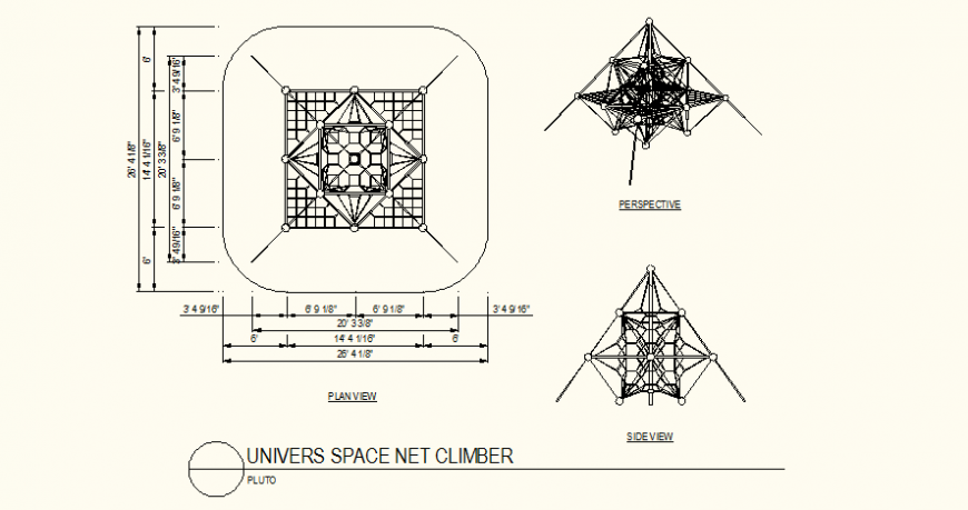 Star shaped universe net climber detail plan and elevation autocad file