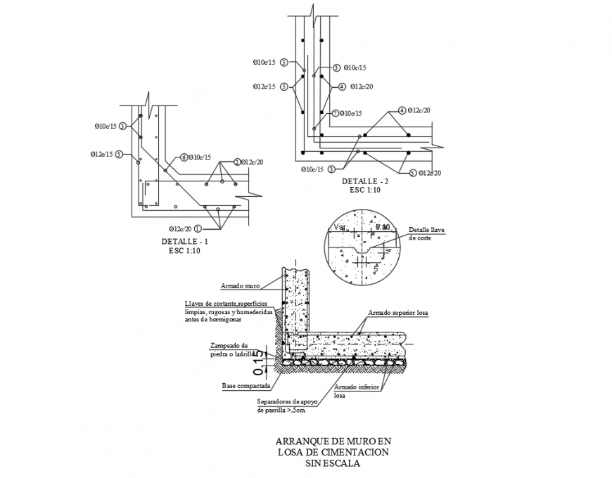 Start of wall in foundation slab unsealed cad drawing details dwg file