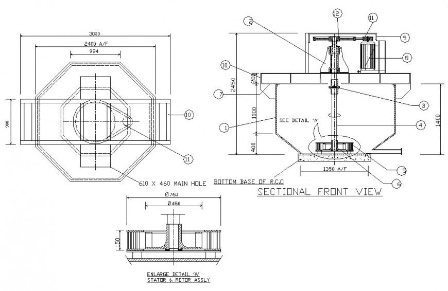 Stator and rotor assembly section and installation details dwg file