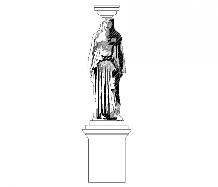 Statue detail 2d view CAD block layout file in dwg format