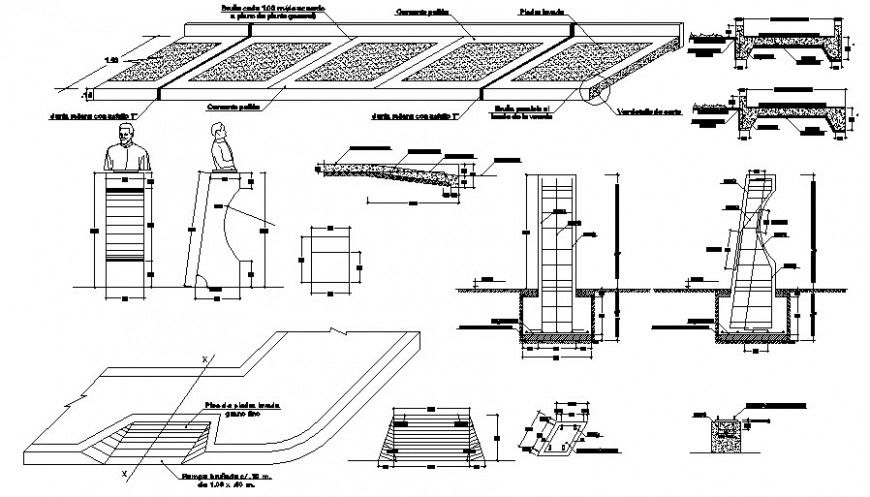 Statue details drawings 2d view construction units dwg file