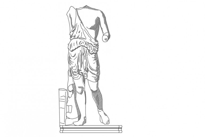 Statue front 2d elevation model block detail dwg file