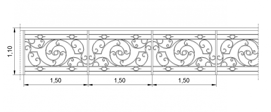 Steel balustrade design detail CAD blocks 2d view autocad file