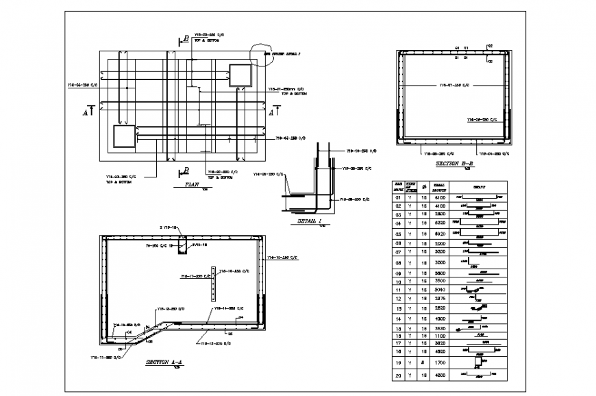 Steel Bar Detailing Plan & Section Drawing