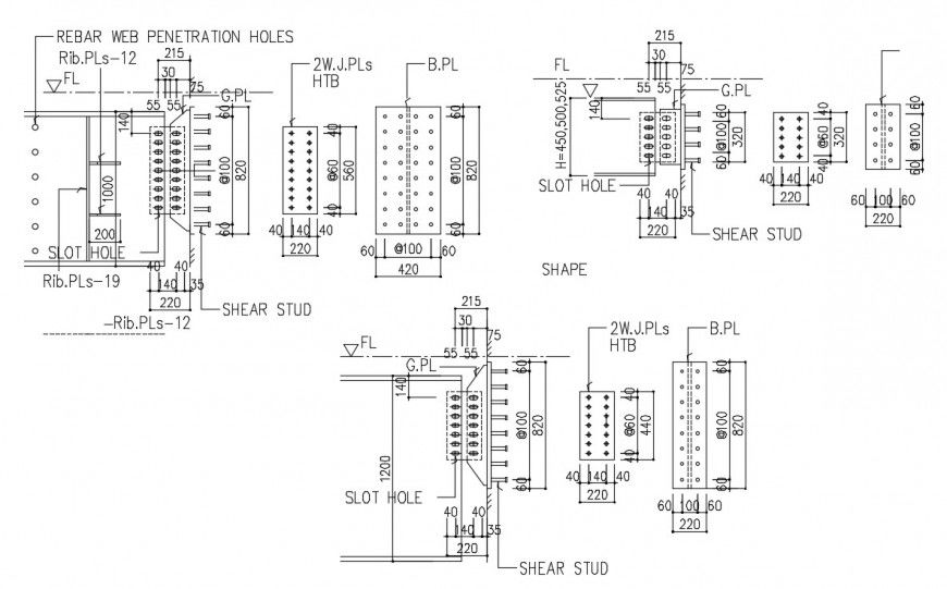 Steel beam anchor joint detail cad file