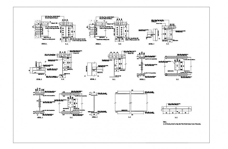 Steel beam connections cad structure drawing details dwg file