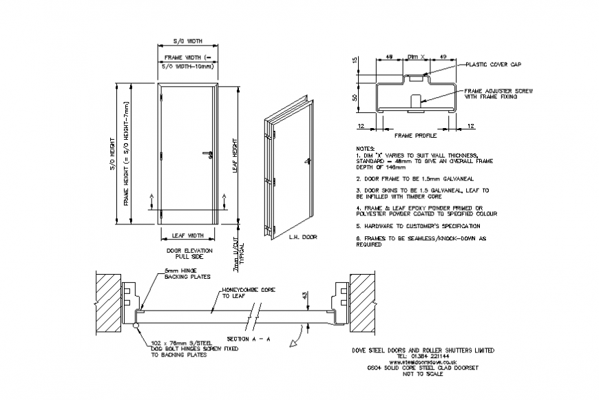 Steel cad door elevation and installation details dwg file