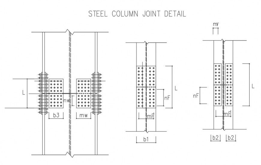 steel column joint details sectional view cad file