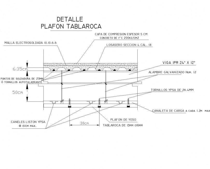 Steel deck with false ceiling section plan autocad file