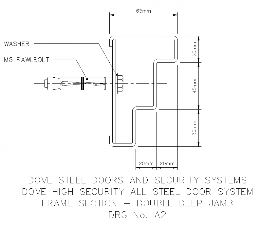 Steel door and security system detail elevation 2d view autocad file
