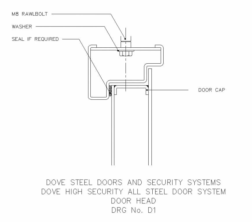 Steel door security system door head detail elevation 2d view autocad file